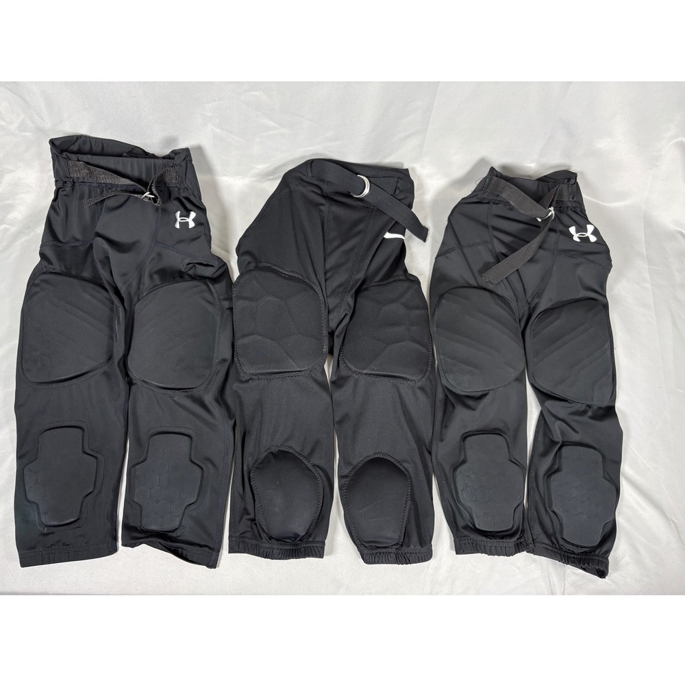 Lot of 3 Youth Football Pants 2 L Under Armour 1 Nike XL Black Padded Bundle